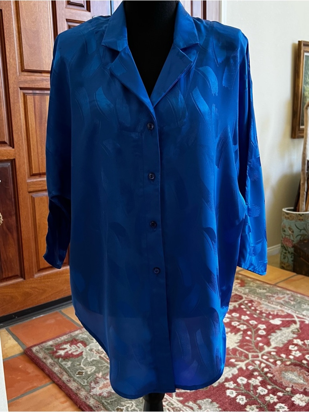 Vintage 70’s Lori Of California Royal Blue Polyester Blouse Sz 12